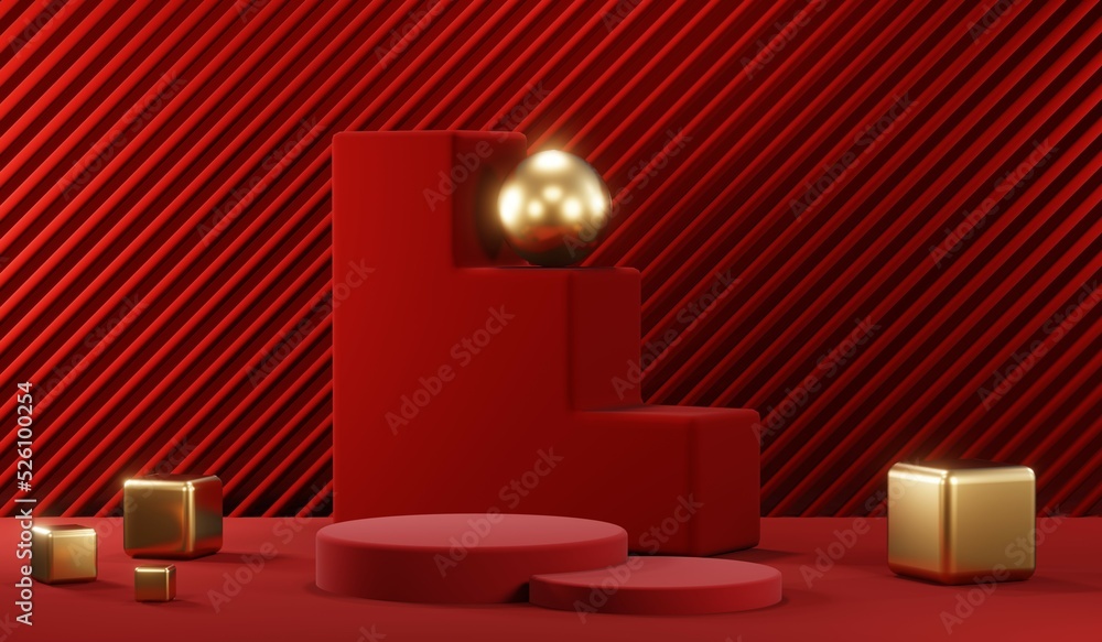 3D rendering of blank product background for cream cosmetics Modern red podium background 3D rendering of blank product background for cream cosmetics Modern red podium background