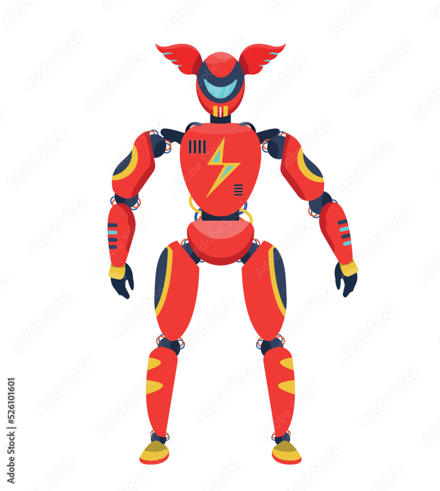 Robot isolated. Super hero, electric charge android. Futuristic, fictional cyborg, artificial intelligence. Alien, fantastic machine. Funny picture for kids. Flat vector illustration. Robot isolated. Super hero, electric charge android. Futuristic, fictional cyborg, artificial intelligence. Alien, fantastic machine. Funny picture for kids. Flat vector illustration.