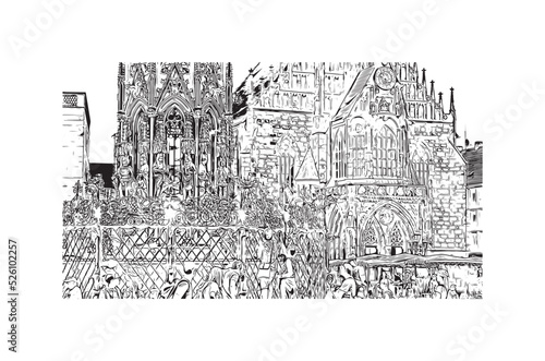 Building view with landmark of Nuremberg is the 
city in Germany. Hand drawn sketch illustration in vector.