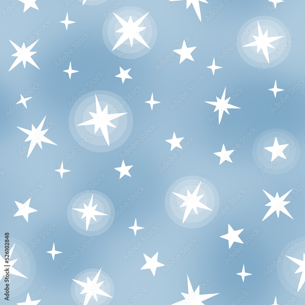 Seamless gentle pattern with a scattering of twinkling white stars on a blue background. Seamless gentle pattern with a scattering of twinkling white stars on a blue background.