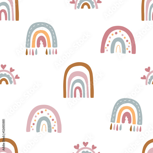 Seamless childish pattern with hand drawn rainbows.Creative scandinavian kids texture for fabric, wrapping, textile, wallpaper, apparel. Vector illustration
