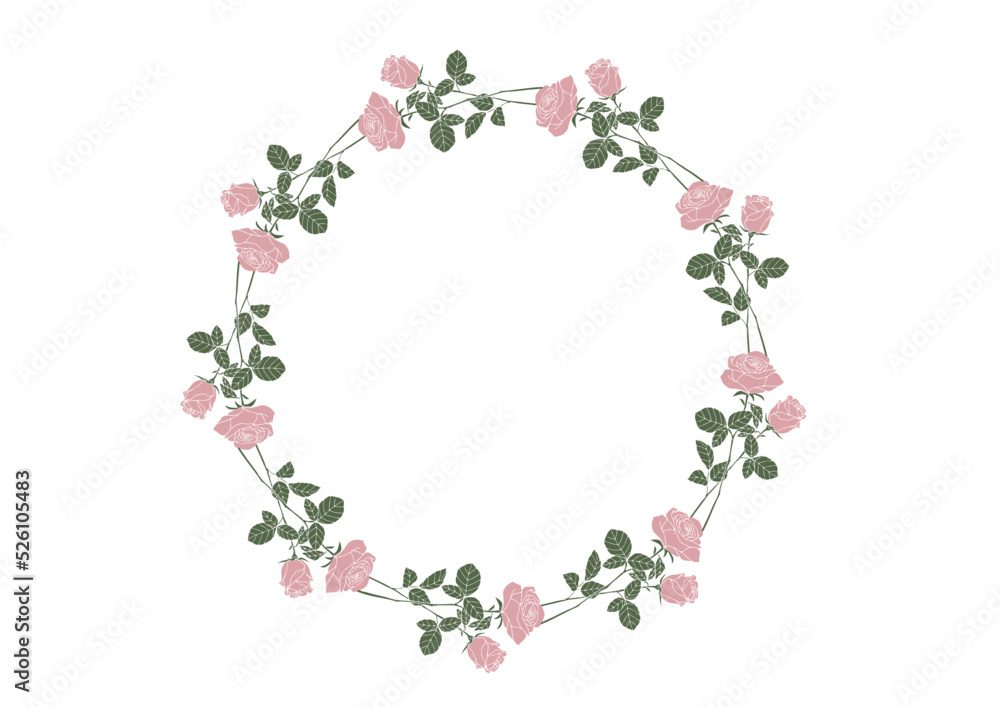 ピンク色のバラのリース 飾り枠