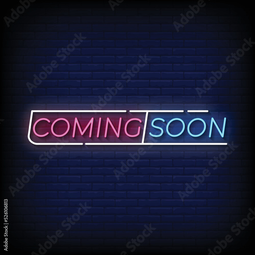 Neon Sign coming soon with Brick Wall Background