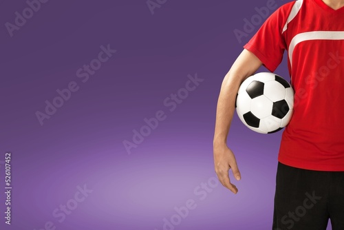 Young fun fan man cheer up support football sport team hold in hand soccer ball © BillionPhotos.com