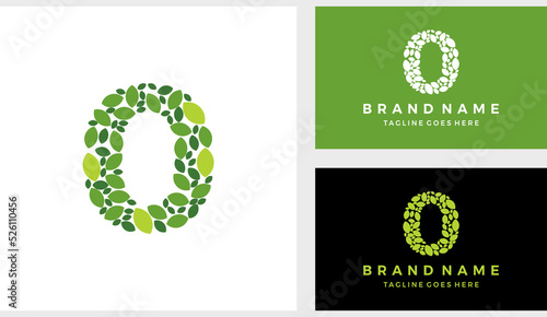 Number zero 0 eco leaves logo icon vector