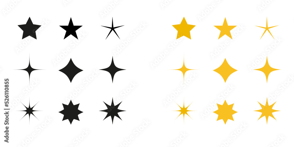 Stars vector icons.  Different star shapes.  Stars in modern simple flat style. EPS10