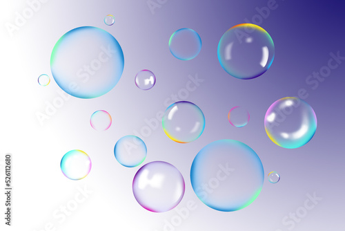 Many beautiful soap bubbles on color background