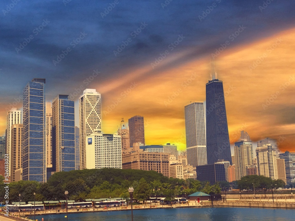 Obraz premium Chicago Skyline at sunset