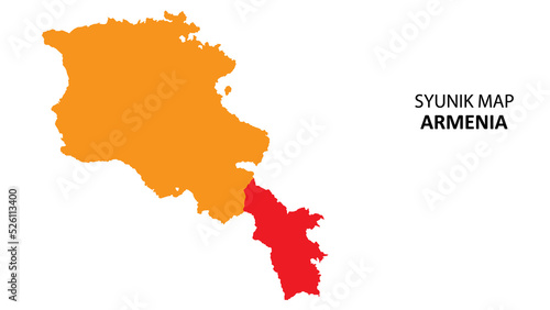 Syunik State and regions map highlighted on Armenia map.