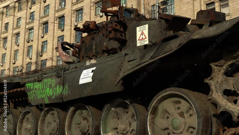 Kyiv, Ukraine - August 24, 2022:
Parade on Khreshchatyk in honor of the Independence Day of Ukraine. Destroyed equipment of the Russian army. Exhibition of burnt occupant equipment. War in Ukraine. Kyiv, Ukraine - August 24, 2022:
Parade on Khreshchatyk in honor of the Independence Day of Ukraine. Destroyed equipment of the Russian army. Exhibition of burnt occupant equipment. War in Ukraine.