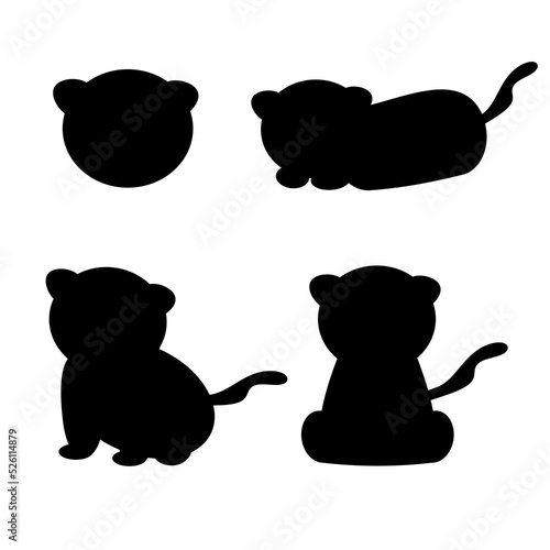 Set of silhouette cartoon tigers boho. Vector illustration.