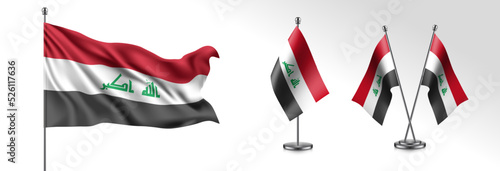 Set of Iraq waving flag on isolated background vector illustration