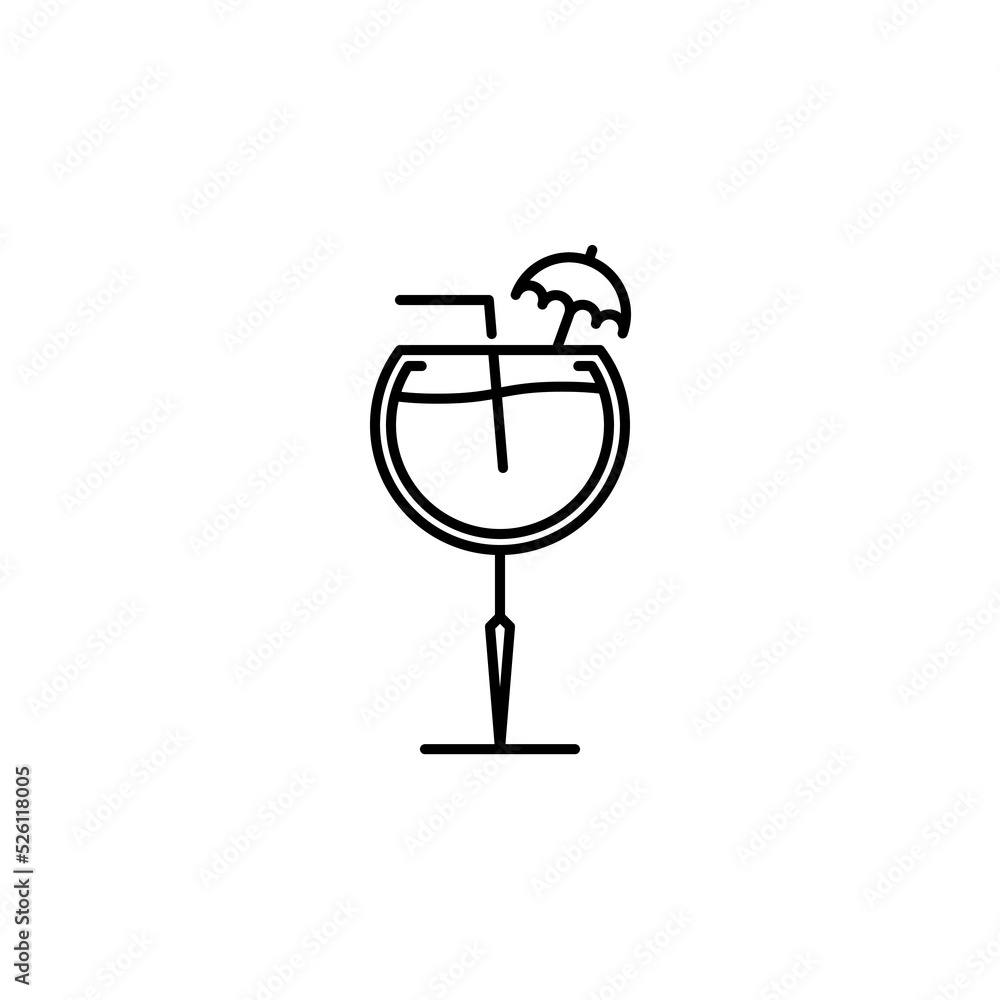 goblet glass icon with straw and umbrella garnish on white background. simple, line, silhouette and clean style. black and white. suitable for symbol, sign, icon or logo goblet glass icon with straw and umbrella garnish on white background. simple, line, silhouette and clean style. black and white. suitable for symbol, sign, icon or logo