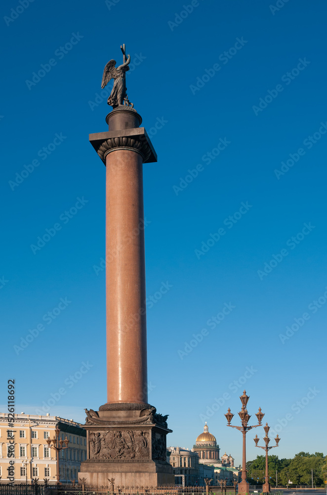 Alexandrian column with an angel on the Palace Square in St. Petersburg, Russia