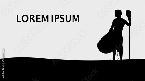 silouette of a person paddleboard banner, illustration background vector of standing surfer, leaflet, banner