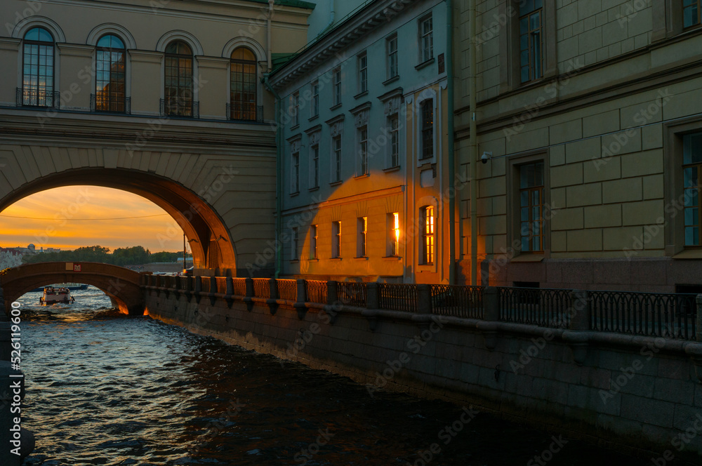 View on Winter Canal (Zimnyaya Kanavka) at sunset in Saint Petersburg, Russia