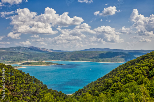 view of the blue verdon reservoir in provence