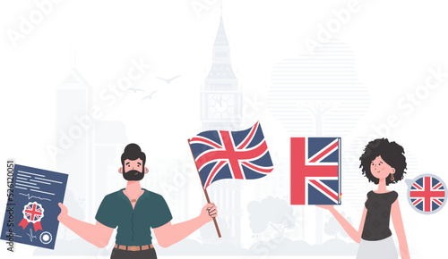 The concept of learning English. English language team. Flat modern style. Vector illustration.