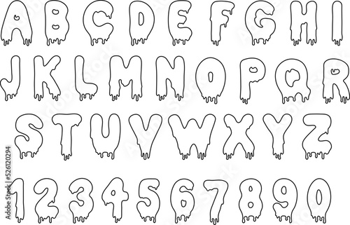 Dripping Liquid Alphabet Letters and Number Clipart Set - Outline