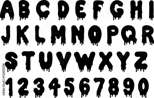 Dripping Liquid Alphabet Letters and Number Clipart Set - Silhouette / Stamp