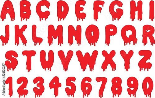 Dripping Horror Blood Alphabet Letter and Number Clipart Set