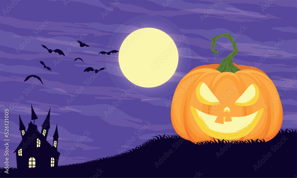 halloween dark castle and pumpkin