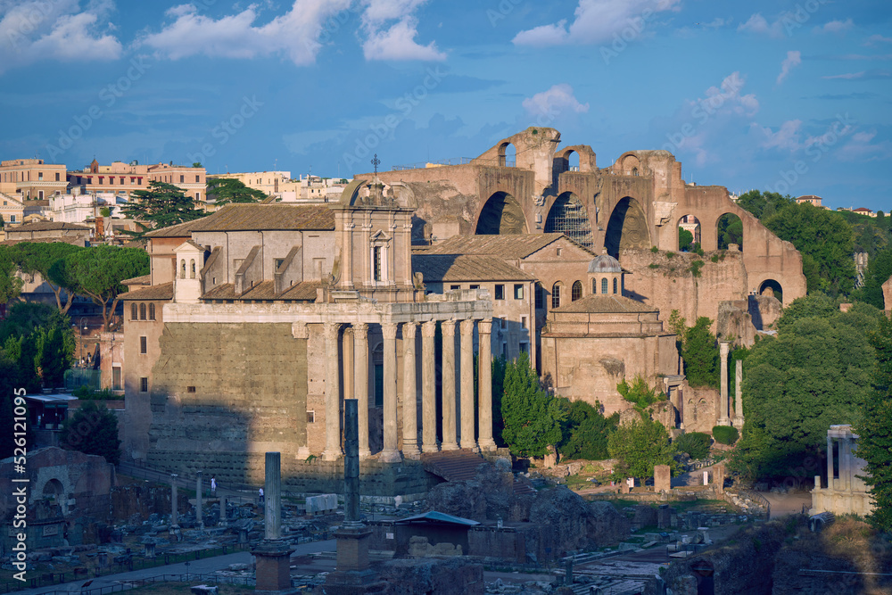 Panoramic view of the Roman Forum (Foro Romano), ruins of ancient Rome, Italy
