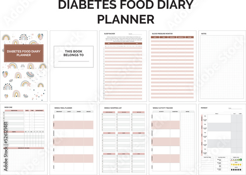 Diabetes food Diary planner, with sleep tracker, blood pressure monitor, meal and shopping tracker 
