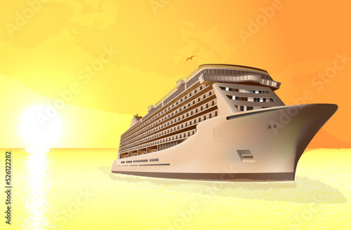 Beautiful modern perspective image of luxury ship, Stock vector design. EPS 10. illustration of water transport and sky, 
environment in sunny colours,can be used as poster, background, wallpaper