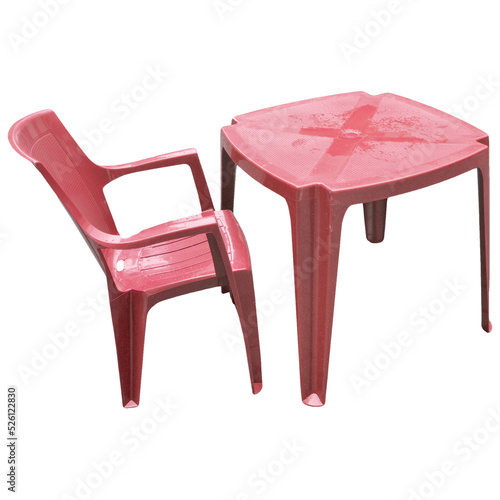 Red plastic table and chair isolated transparent PNG