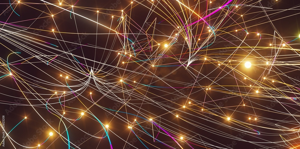 Obraz premium Global network. Blockchain. 3D illustration. Neural networks and artificial intelligence. Abstract