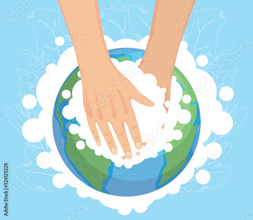 hands washing with earth planet
