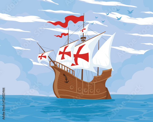 columbus caravel in ocean