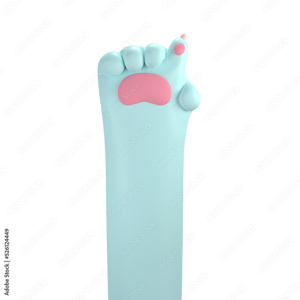 Pet paw sign. cat hand. pointing. 3D rendering on transparent background Pet paw sign. cat hand. pointing. 3D rendering on transparent background