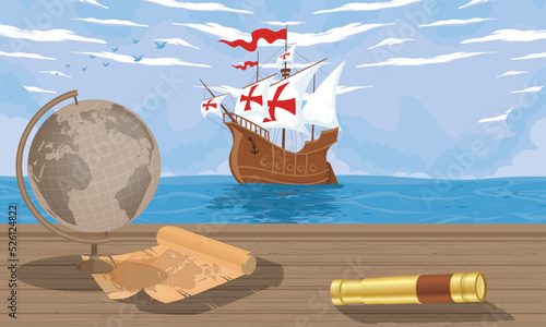 columbus caravel in the sea