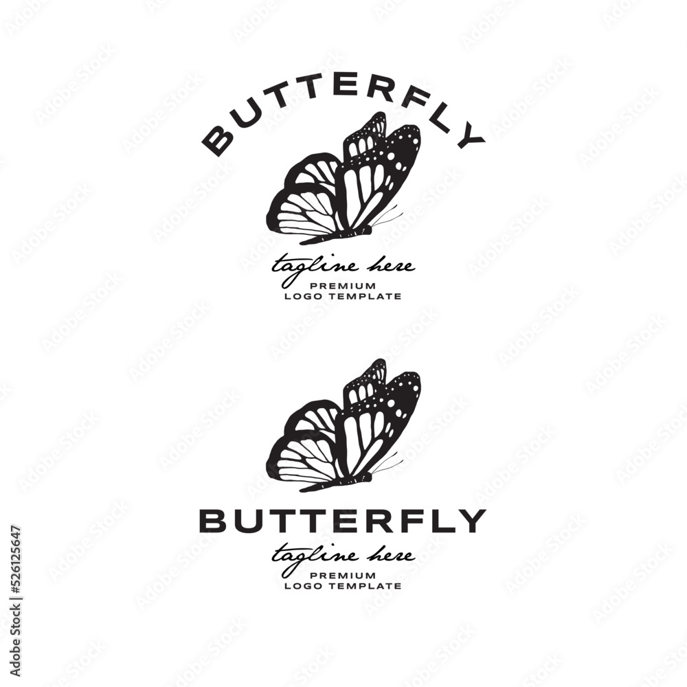 hand drawn flying butterfly vector logo collection