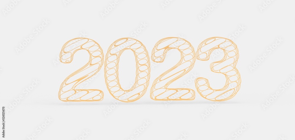 year 2023. 3D illustration numbers isolated white background