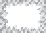 Framing made of a gray puzzles around the white space. Place for your content. Vector abstract background.