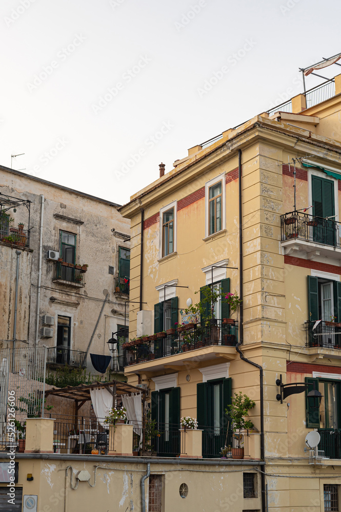 Traditional Italian balconies in houses in the south