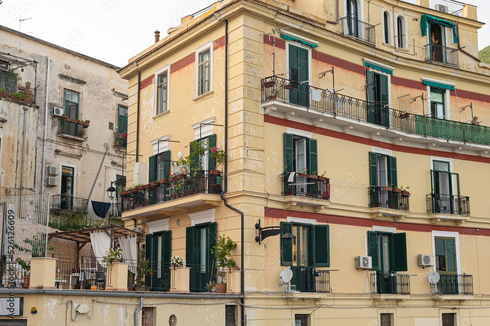 Traditional Italian balconies in houses in the south