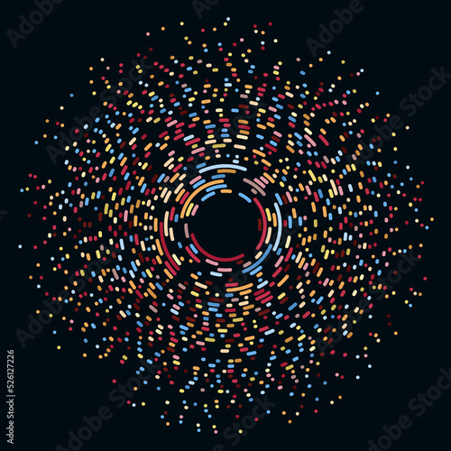 Abstractly arranged dots on blue background.