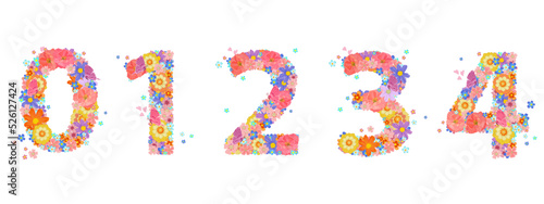 cheerful floral font with perching butterflies and flying hearts