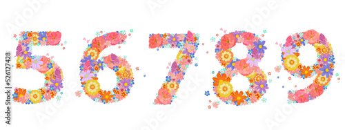 cheerful floral font with perching butterflies and flying hearts