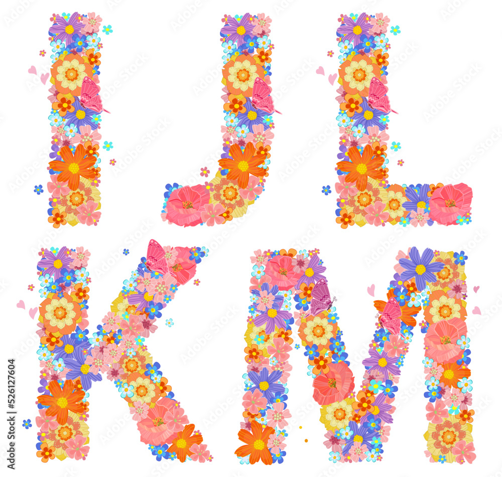 cheerful floral font alphabet with perching butterflies and flyi cheerful floral font alphabet with perching butterflies and flyi