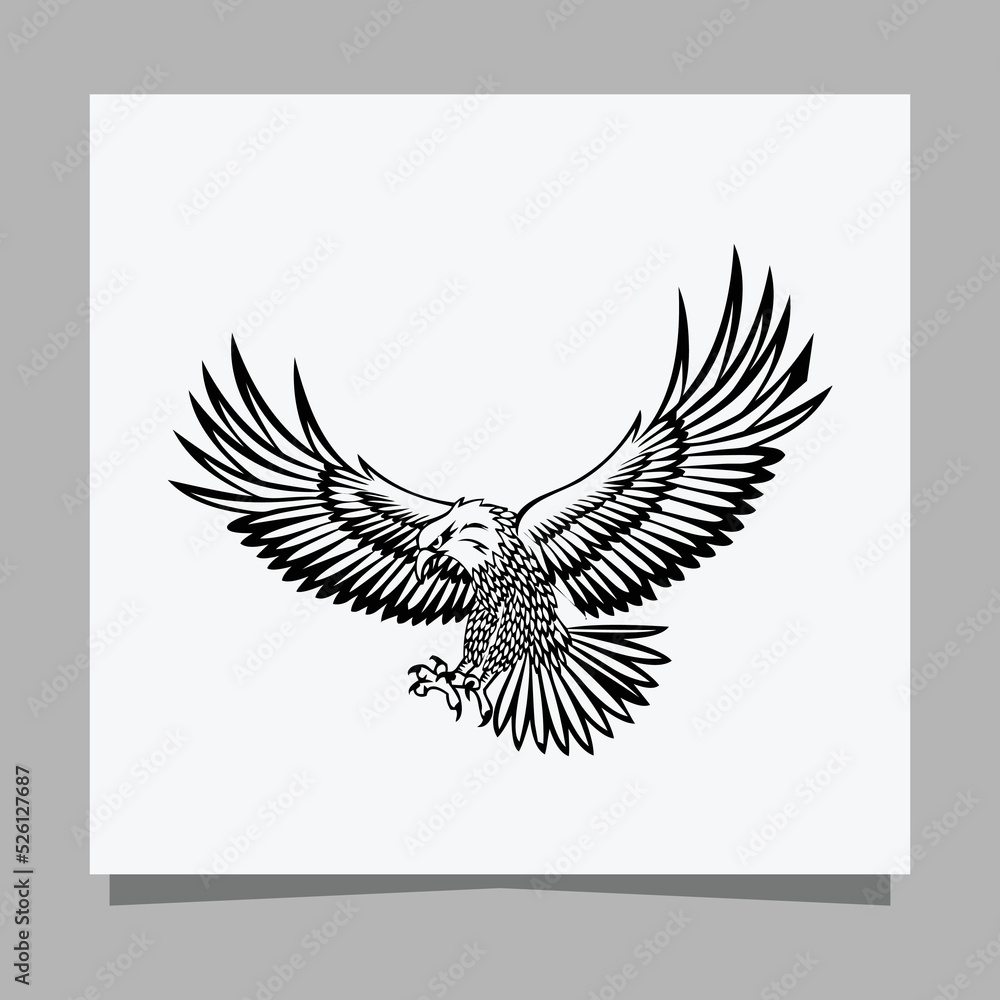 Fototapeta premium Vector illustration of a black eagle on white paper which is perfect for logos, business cards, emblems and icons