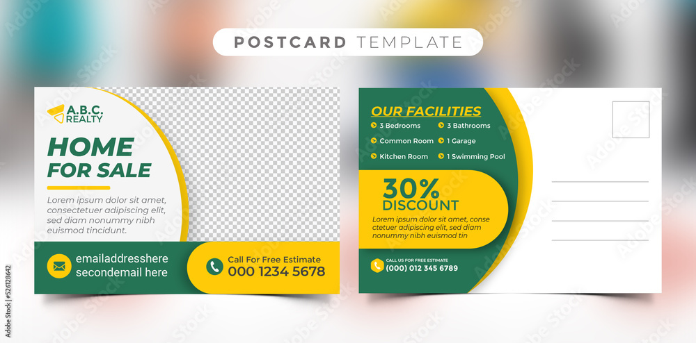 Real estate postcard template. Corporate real estate postcard template design