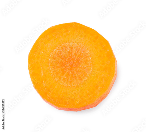 Slice of fresh ripe carrot isolated on white  top view