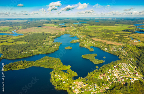 Lyepyel District, Vitebsk Region, Belarus. Aerial View Of Lepel Lake With Natural Small Islands.