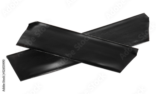 Cross of black insulating tape isolated on white, top view