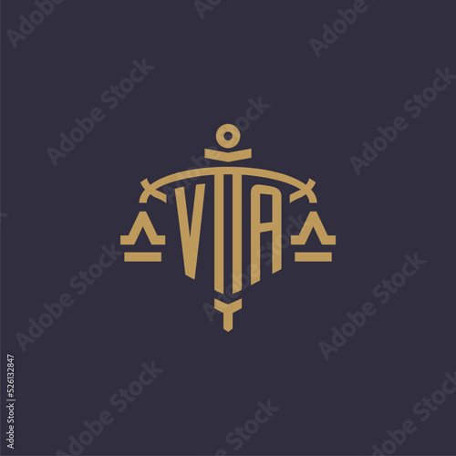 Monogram VA logo for legal firm with geometric scale and sword style